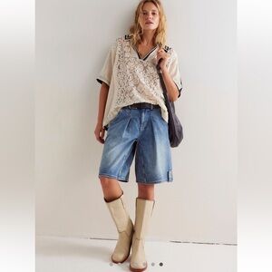 NWT FREE PEOPLE We The Free Blue Rue Denim Long Short Sold Out in SZ:32